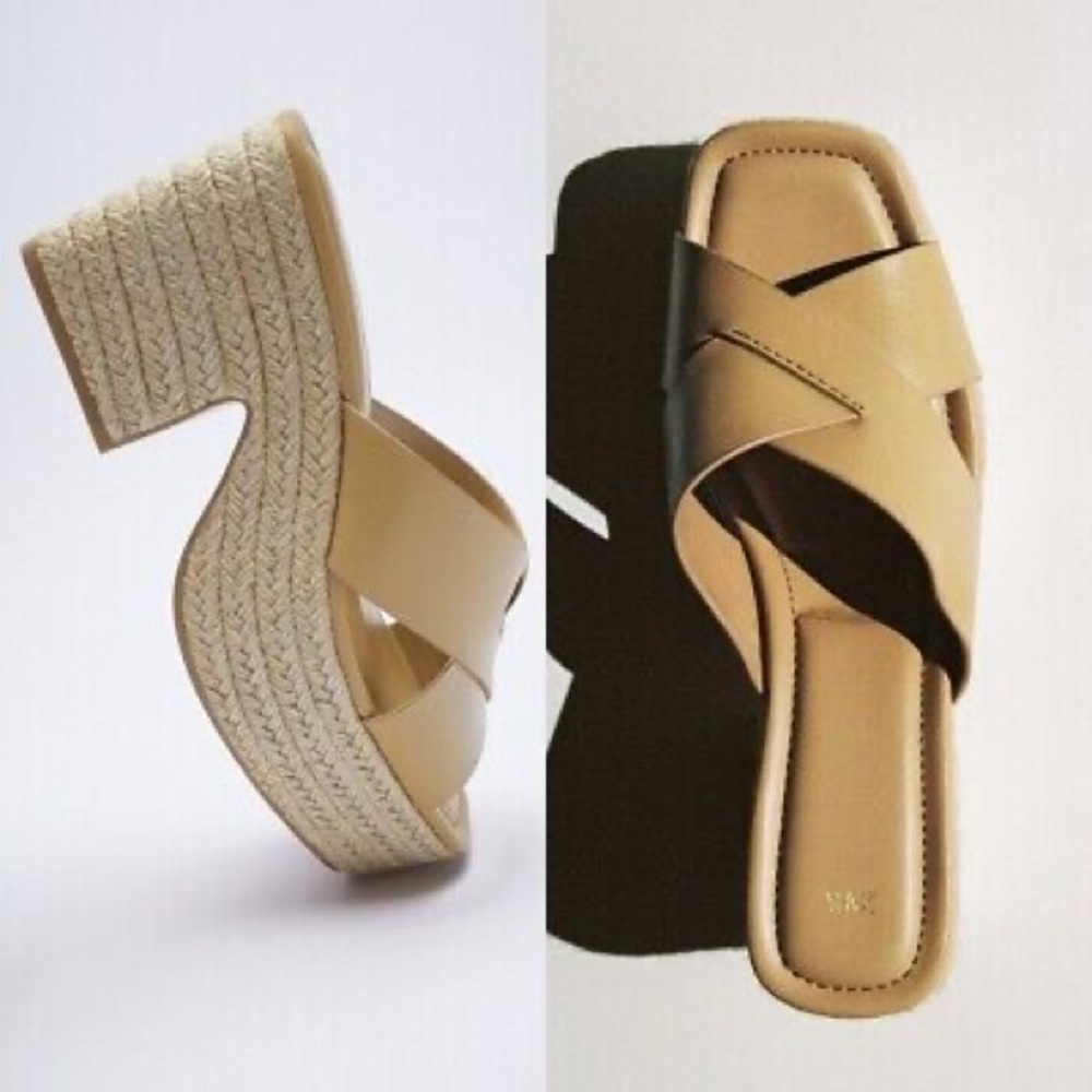 Zara Leather Platform Espadrilles Sz 5 - Picture 3 of 10